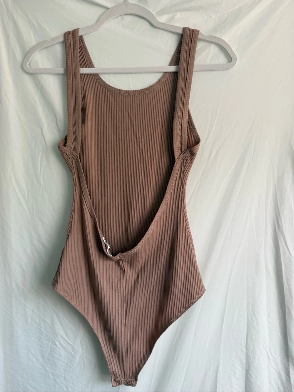 Reformation Bodysuit Ribbed with Low Cut Scoop Back Size Medium in Brown